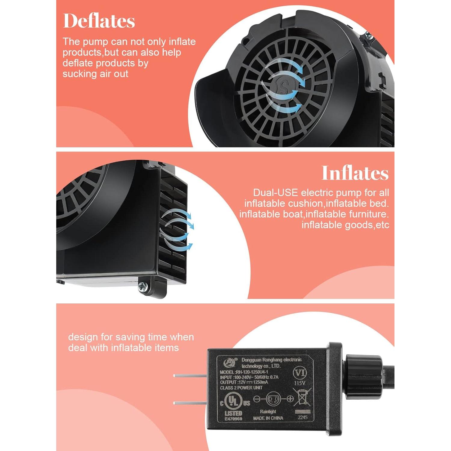 Ventilador de Aire Inflable Kalolary 12V 1A con 3 Luces LED