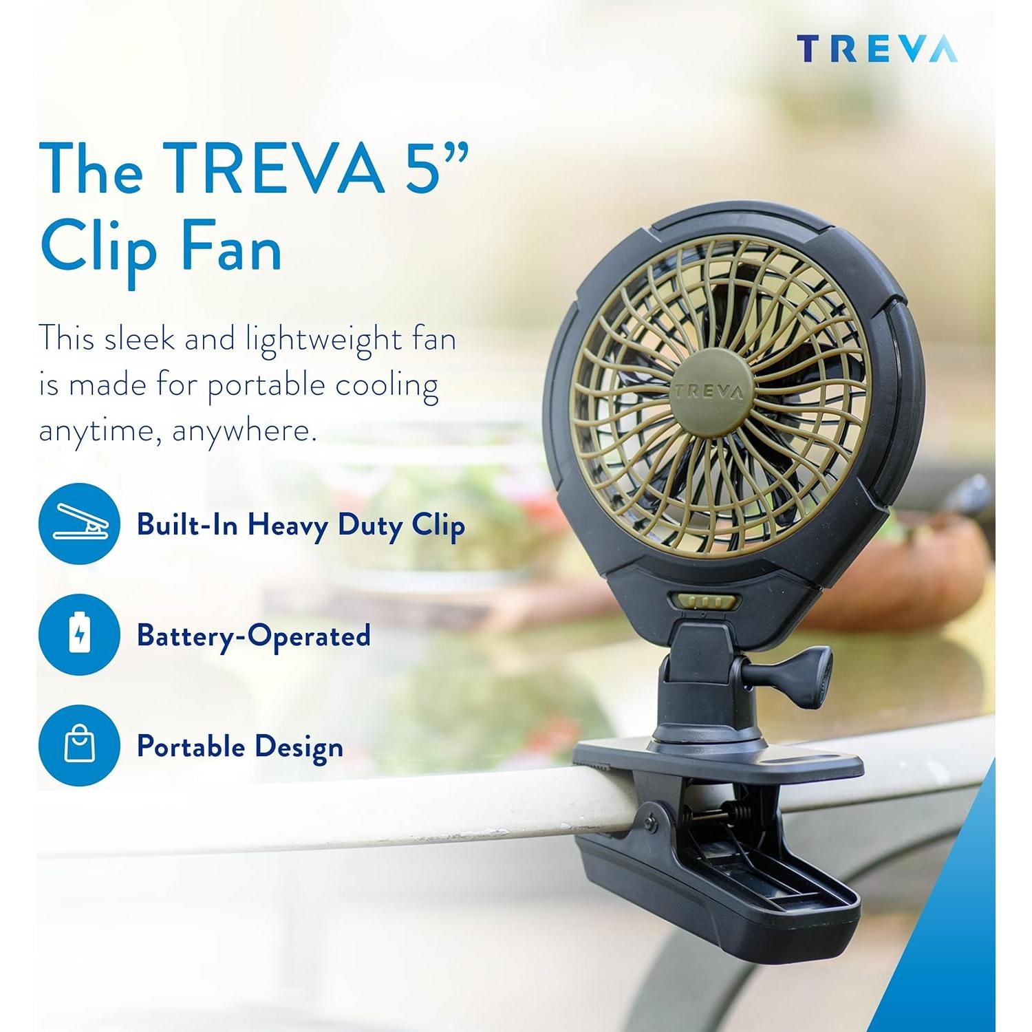 Ventilador Clip Portátil Treva 5" Batería Recargable Caqui