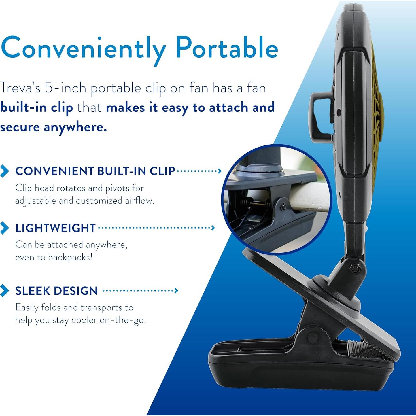 Ventilador Clip Portátil Treva 5" Batería Recargable Caqui