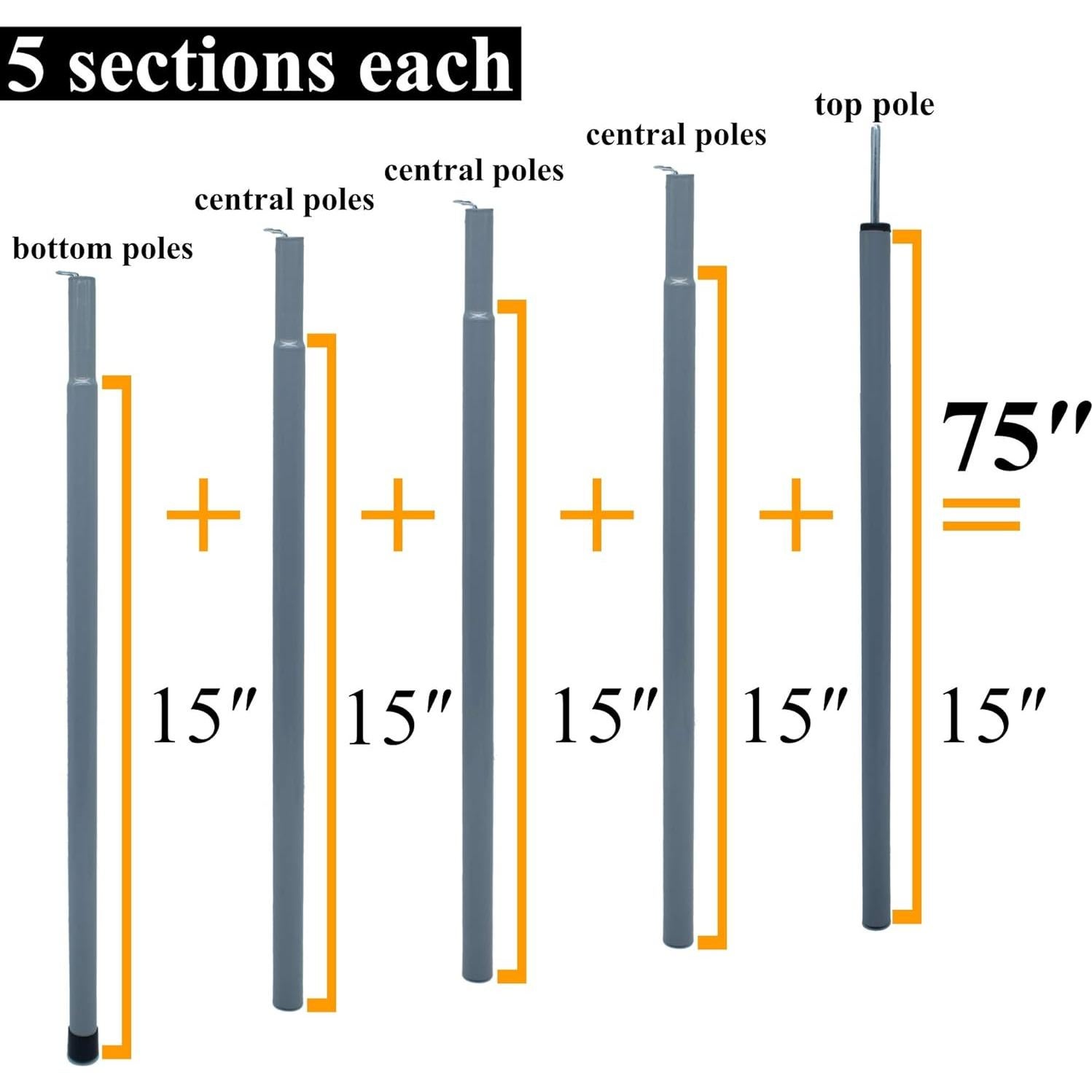 Varillas de tienda ajustables BATDIYOW - Juego de 2, 190.5 cm