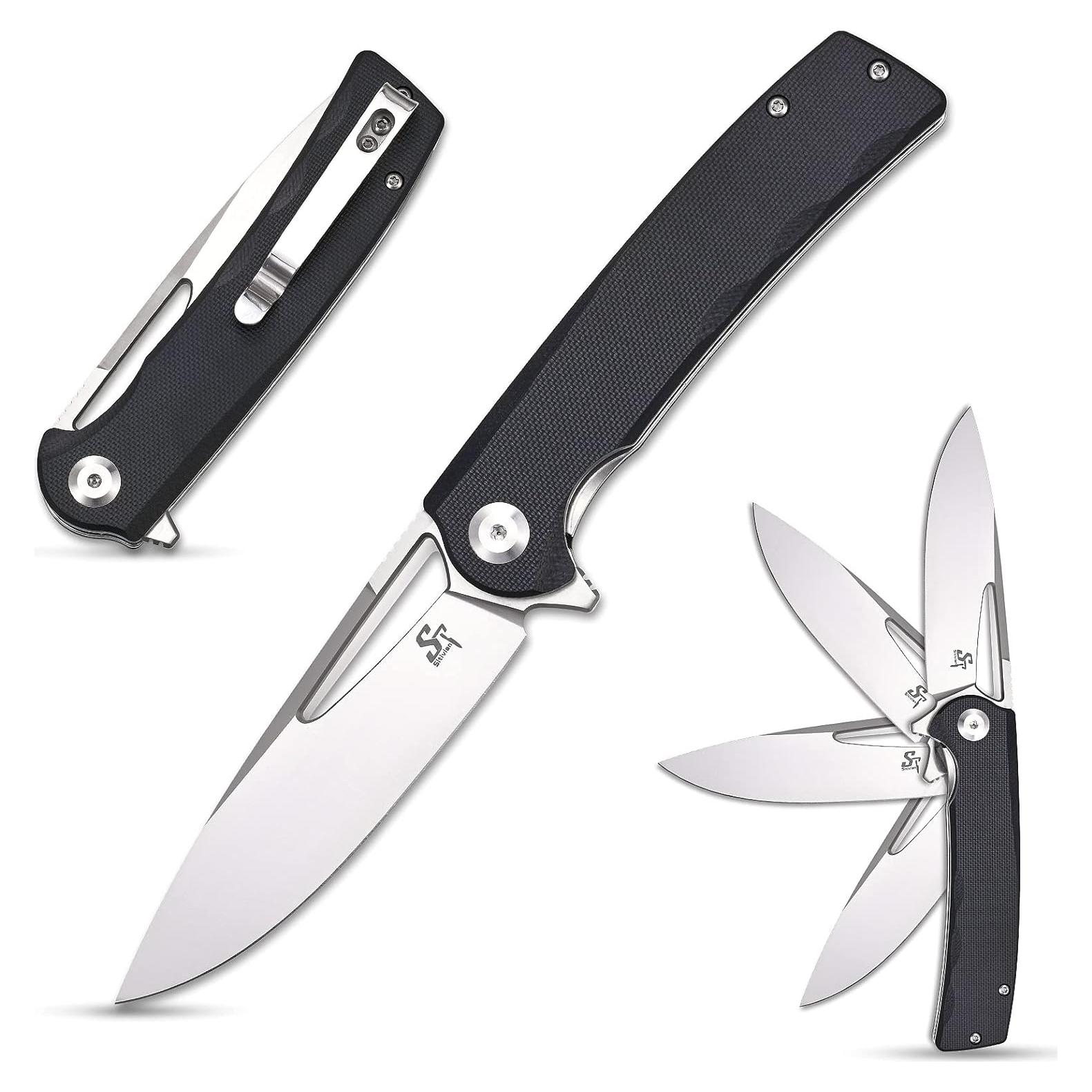 Cuchillo Plegable Sitivien ST126 Negro, Hoja D2 9 cm, Mango G10