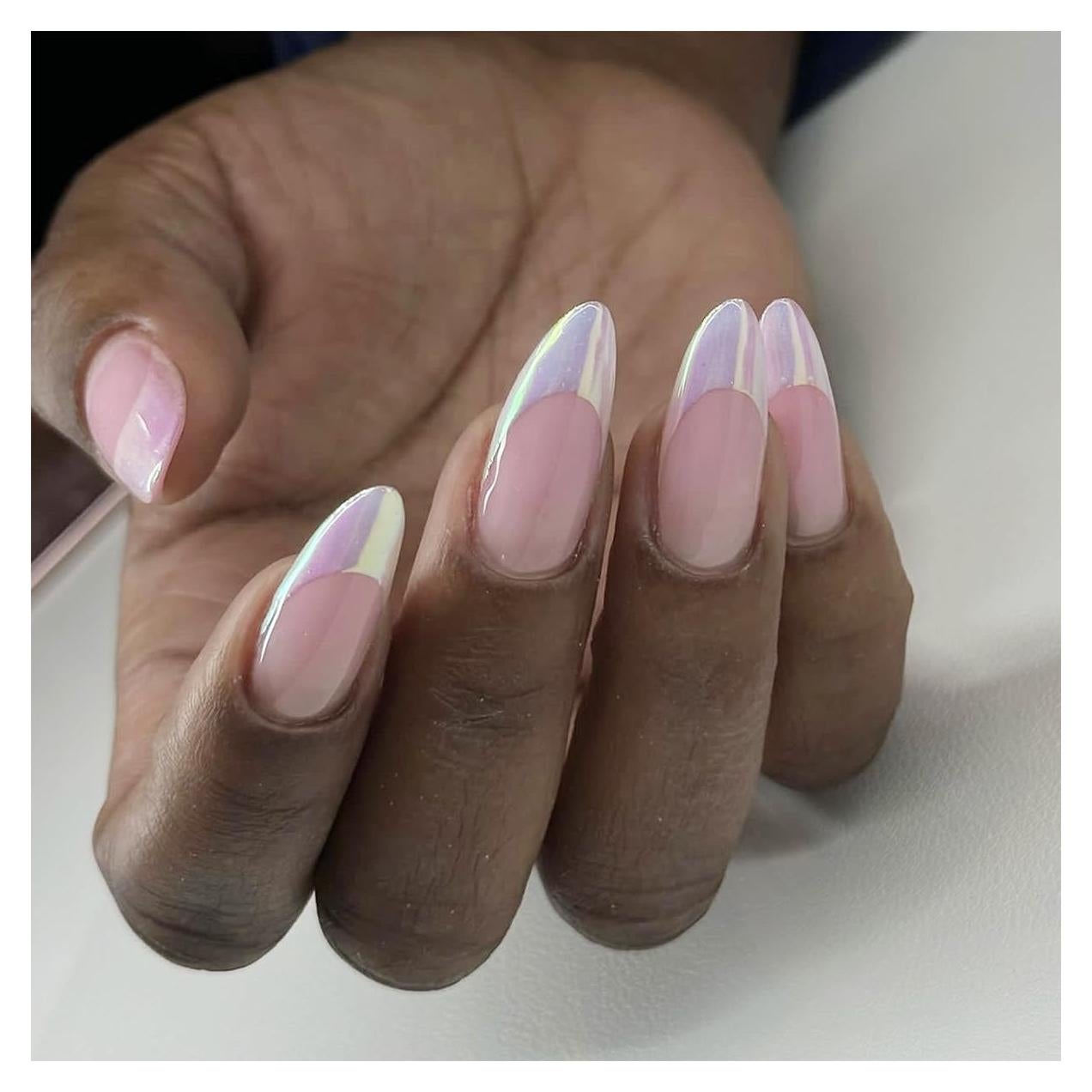 Uñas Postizas de Almendra Blancas con Punta Francesa 24 Pcs