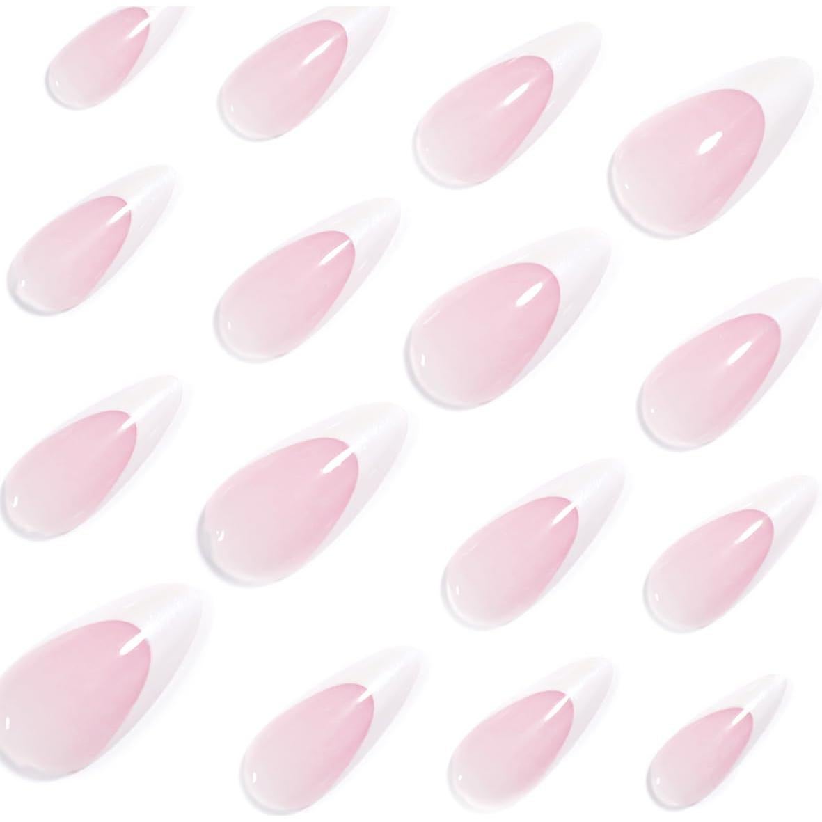 Uñas Postizas de Almendra Blancas con Punta Francesa 24 Pcs