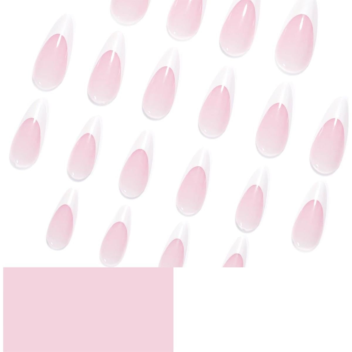 Uñas Postizas de Almendra Blancas con Punta Francesa 24 Pcs