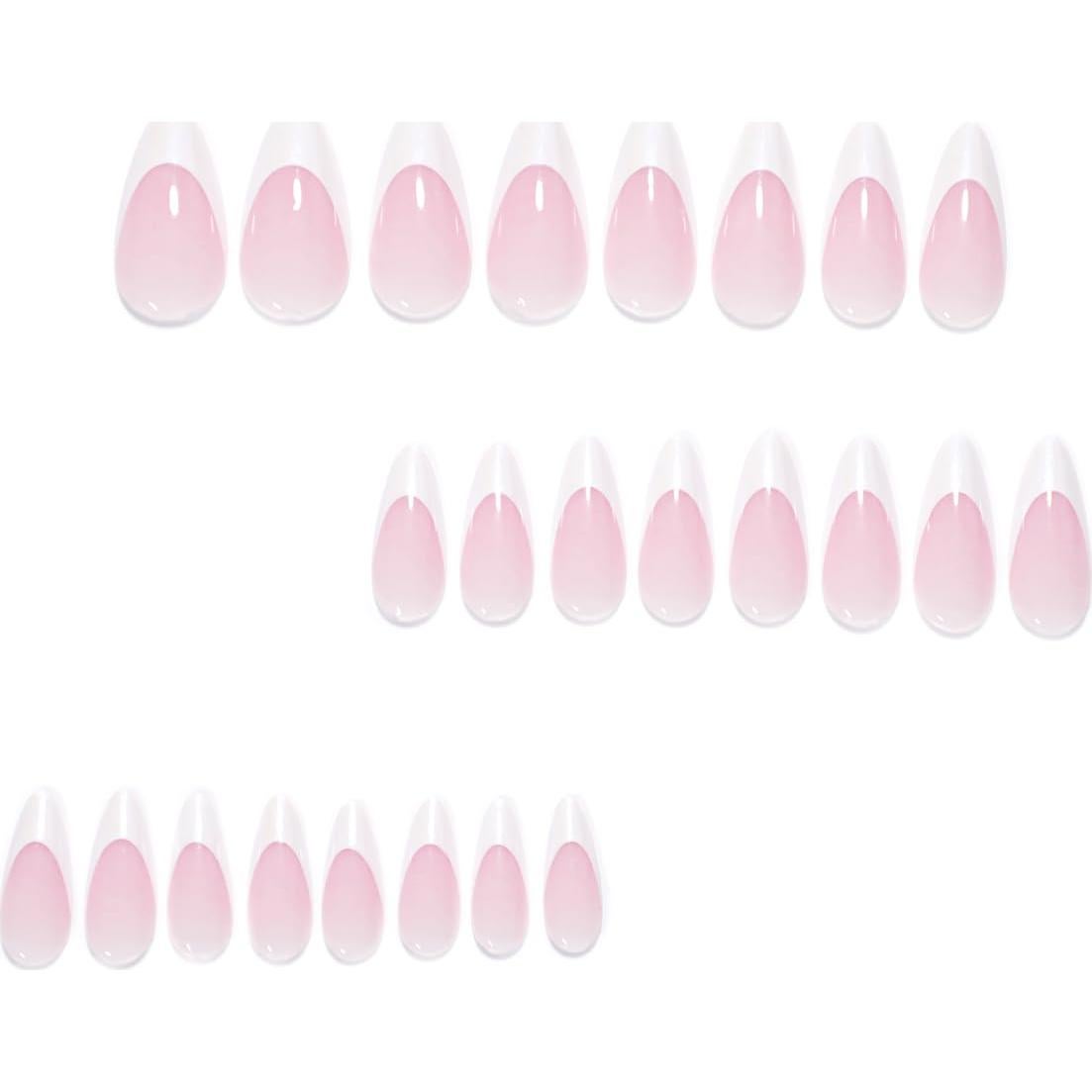 Uñas Postizas de Almendra Blancas con Punta Francesa 24 Pcs