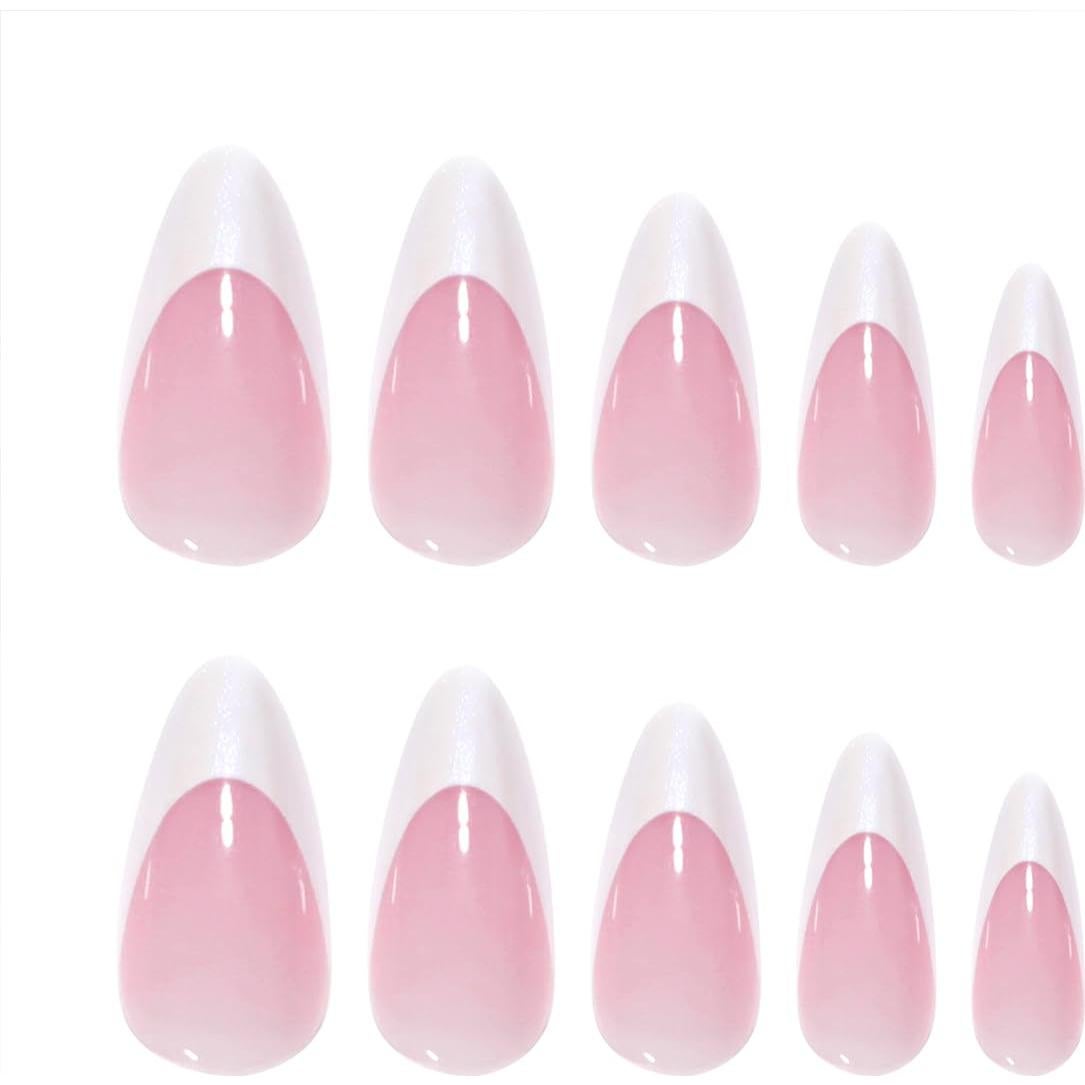 Uñas Postizas de Almendra Blancas con Punta Francesa 24 Pcs