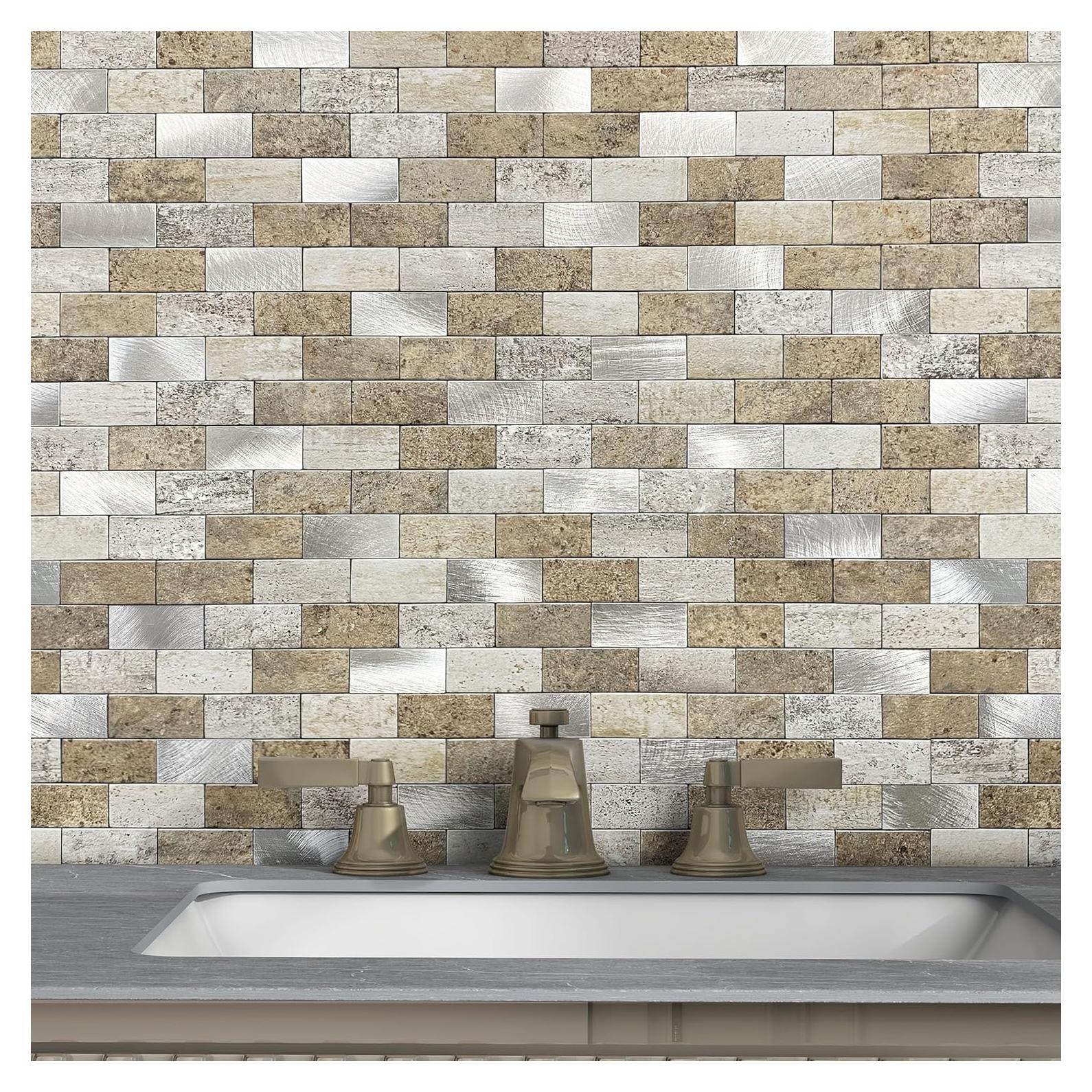 Azulejos autoadhesivos M MOFIT 5 hojas ladrillo marrón 3D