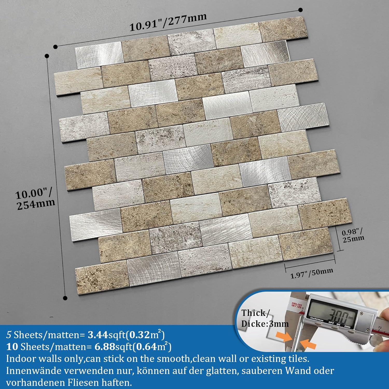 Azulejos autoadhesivos M MOFIT 5 hojas ladrillo marrón 3D