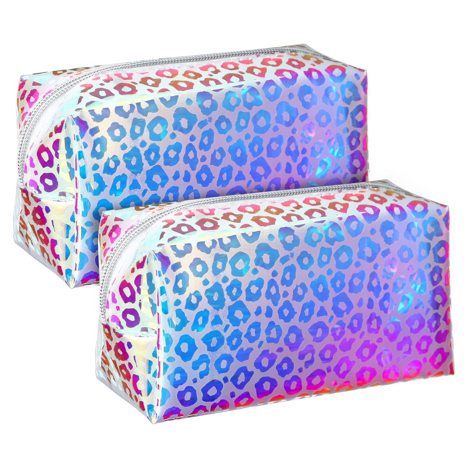 Bolsa de Maquillaje Holográfica Boao 2 Pcs Leopardo 16x8.5x9cm