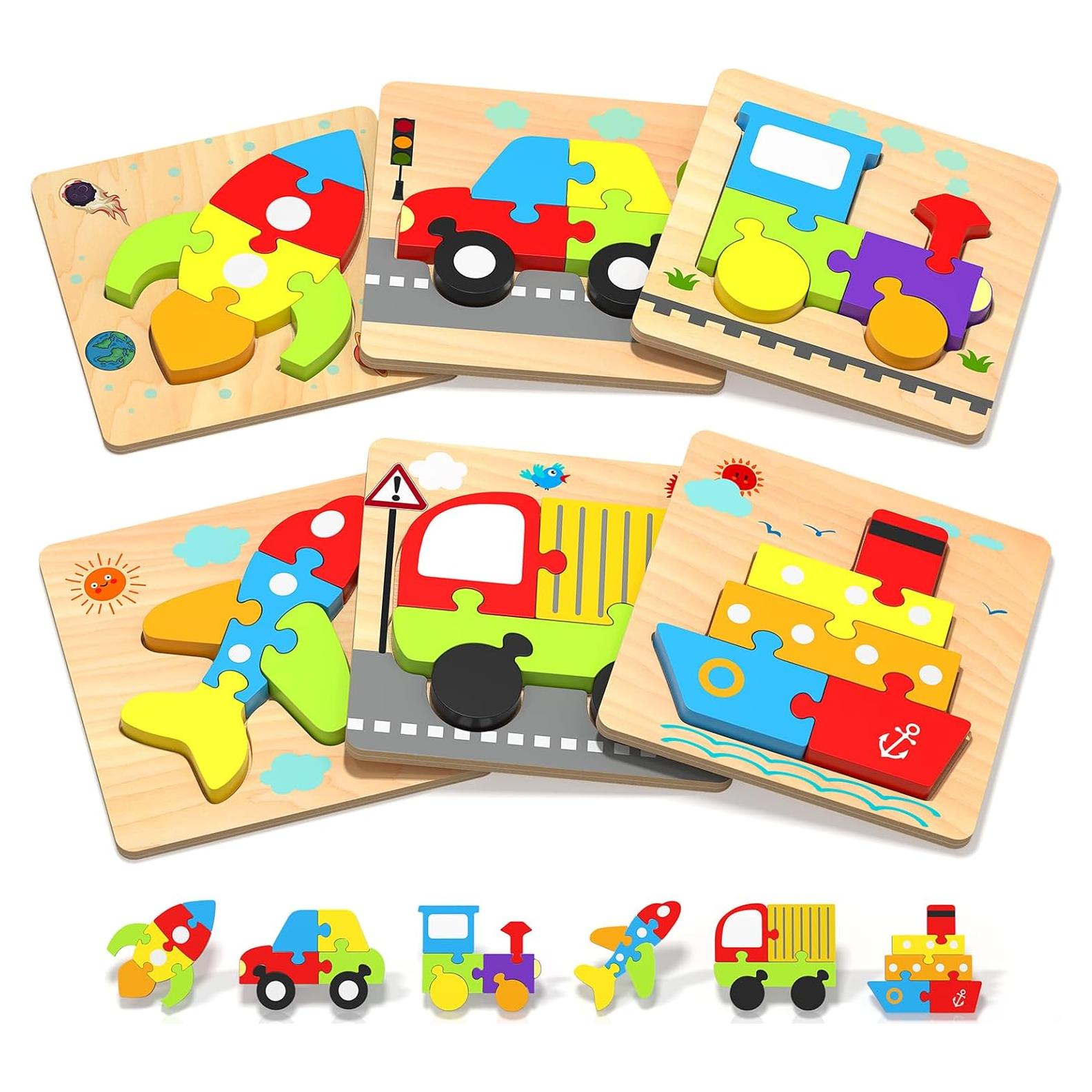 Rompecabezas de Madera Oomloid 6 Vehículos Montessori 1-3 Años