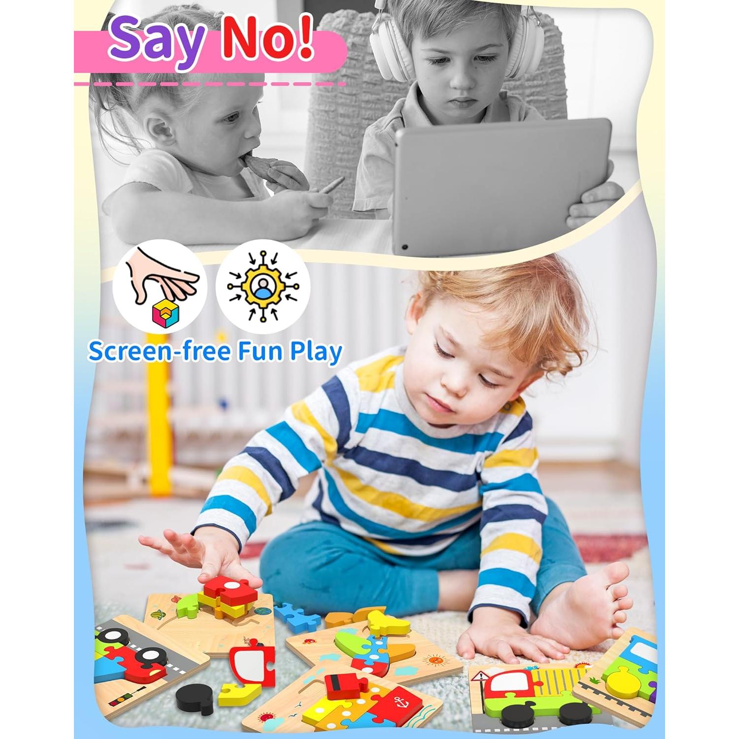 Rompecabezas de Madera Oomloid 6 Vehículos Montessori 1-3 Años