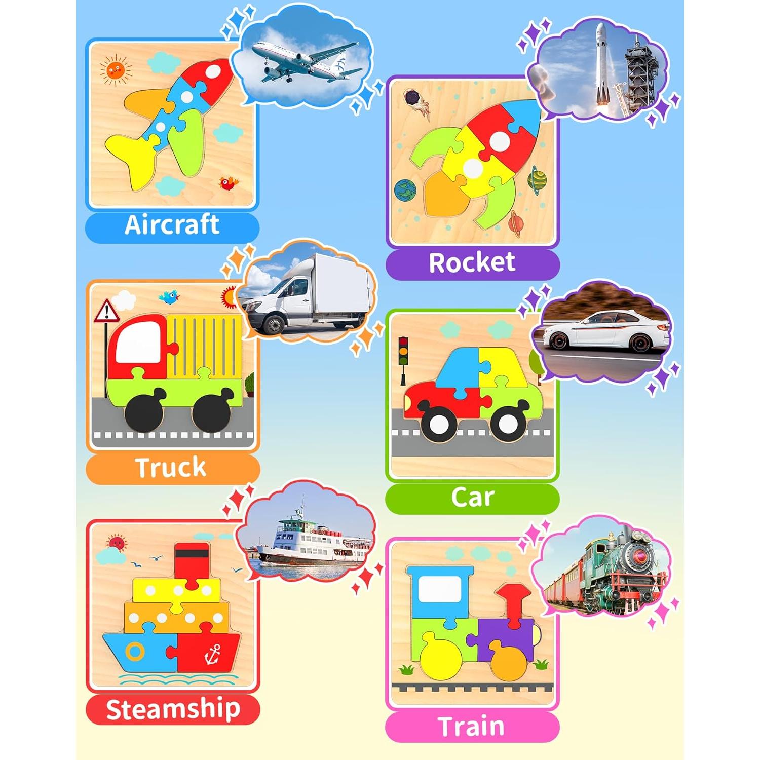 Rompecabezas de Madera Oomloid 6 Vehículos Montessori 1-3 Años