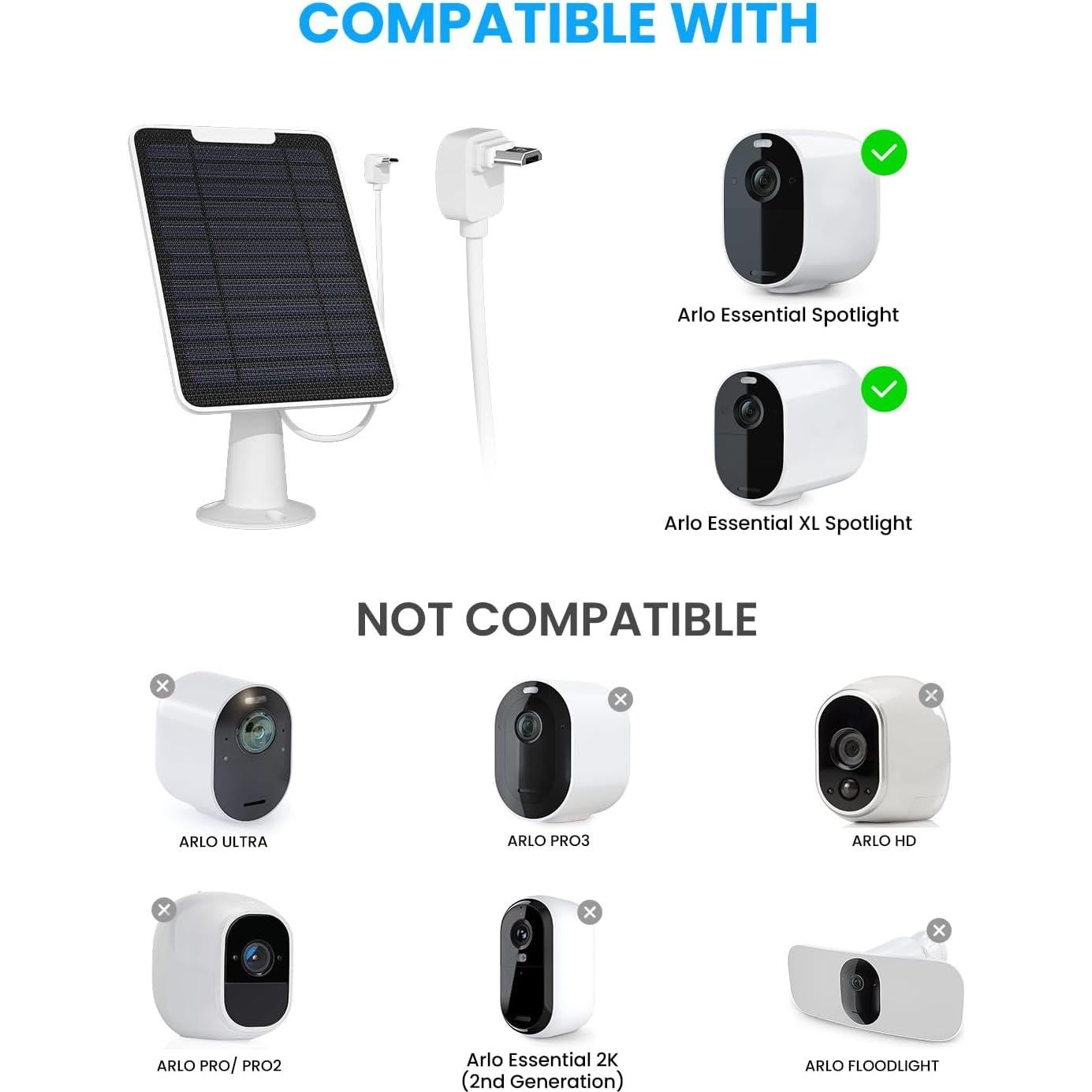 Cargador Solar Fohoa 5W para Cámara Arlo Essential con Soporte