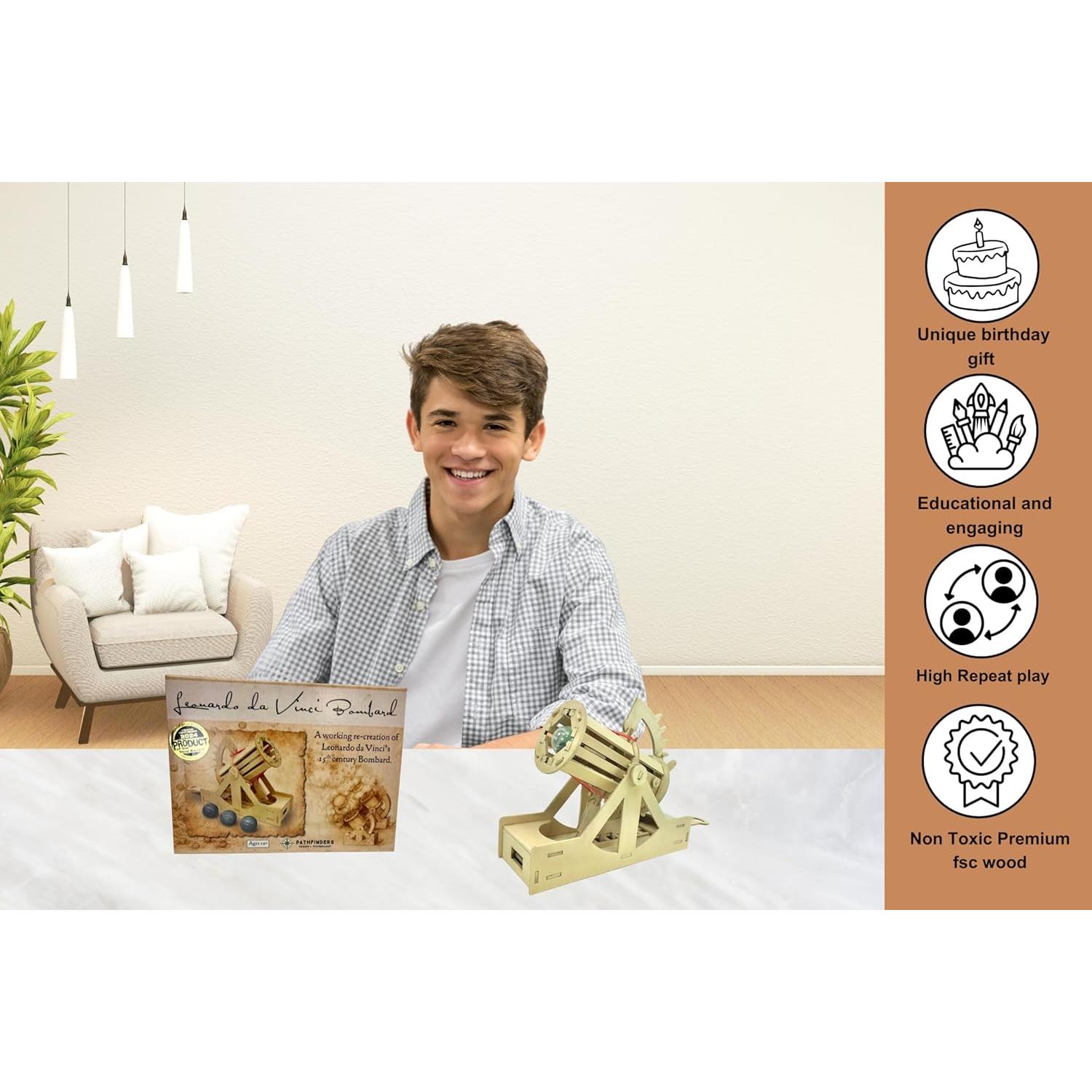 PATHFINDERS STEM Kit – Leonardo da Vinci Bombard Cannon | Science Kits for Kids Age 12-14 | stem Age 12-14 Physics Toys | Kids Engineering kit