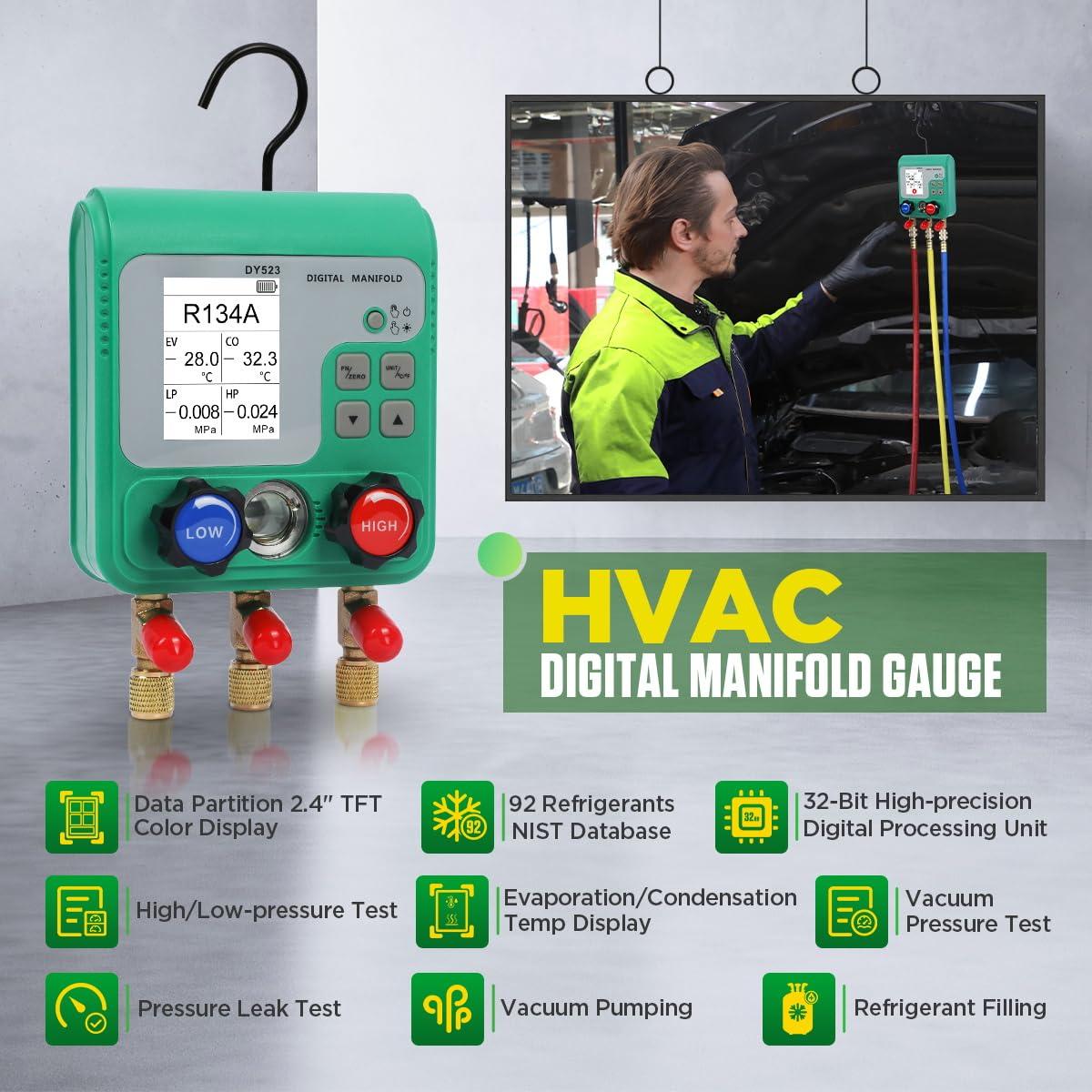 Juego de Manómetros Digitales HVAC KAISAL con Pantalla TFT