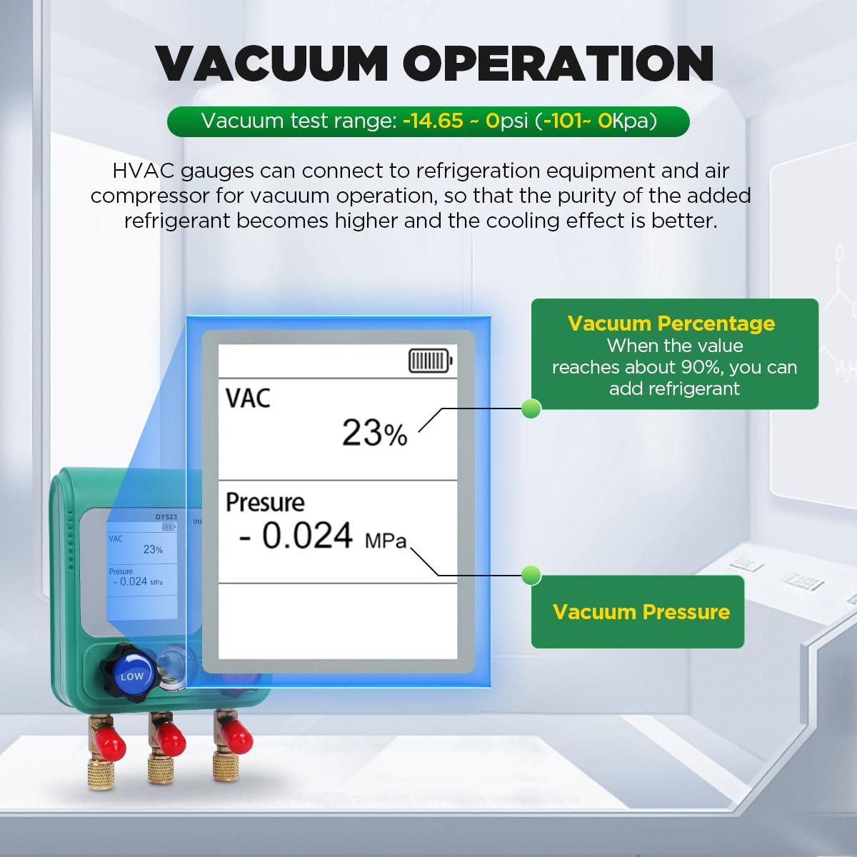 Juego de Manómetros Digitales HVAC KAISAL con Pantalla TFT
