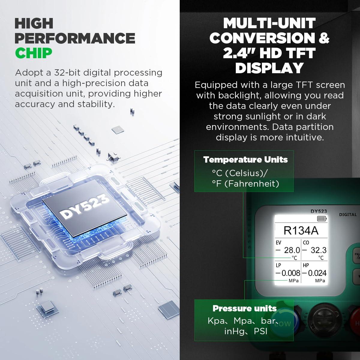 Juego de Manómetros Digitales HVAC KAISAL con Pantalla TFT