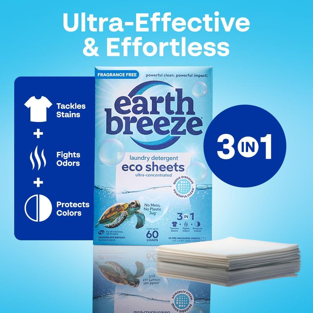 Hojas de detergente para ropa Earth Breeze sin fragancia - 60 cargas