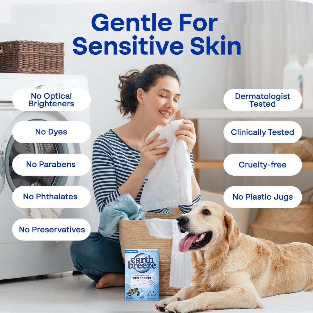 Hojas de detergente para ropa Earth Breeze sin fragancia - 60 cargas