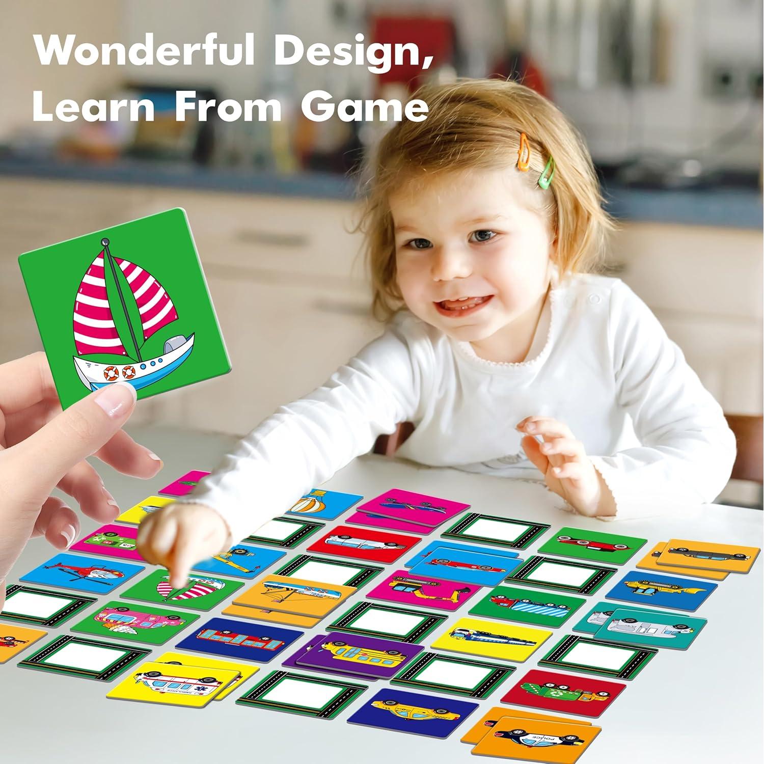 Juego de Memoria Vehículos Hebayy 72 Tarjetas Educativas