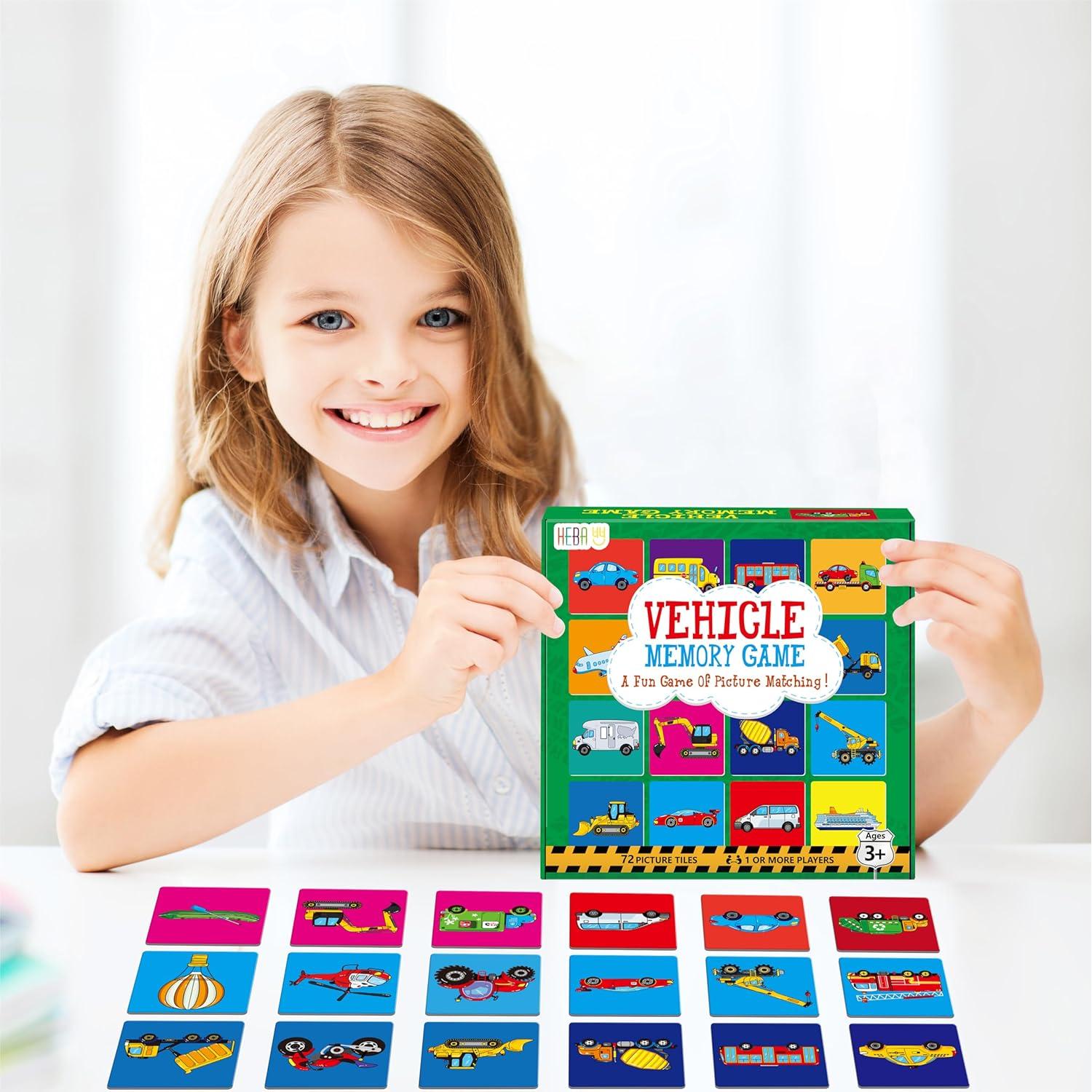 Juego de Memoria Vehículos Hebayy 72 Tarjetas Educativas