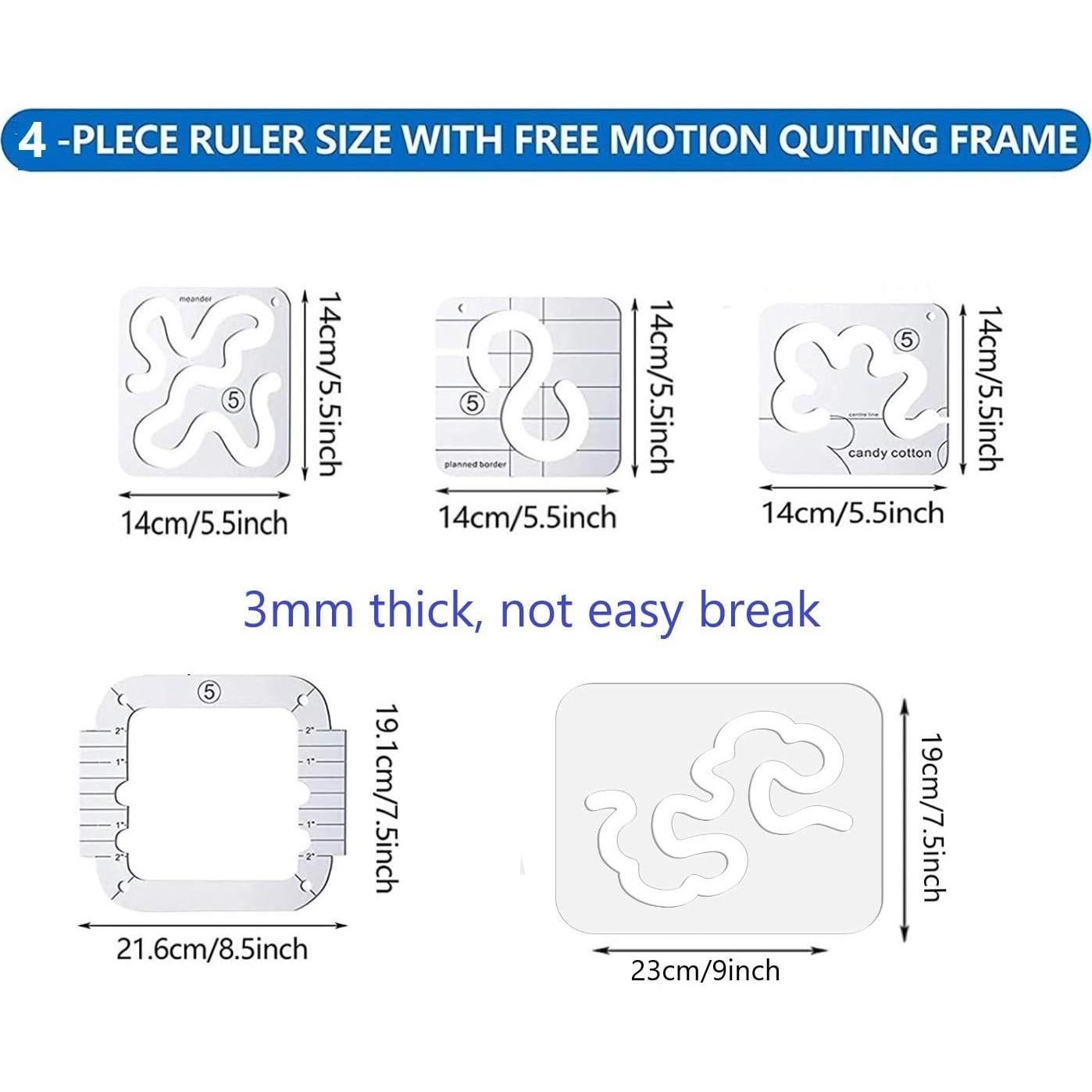 Set de Plantillas de Acolchado JFT con 5 Reglas y Agarre Antideslizante