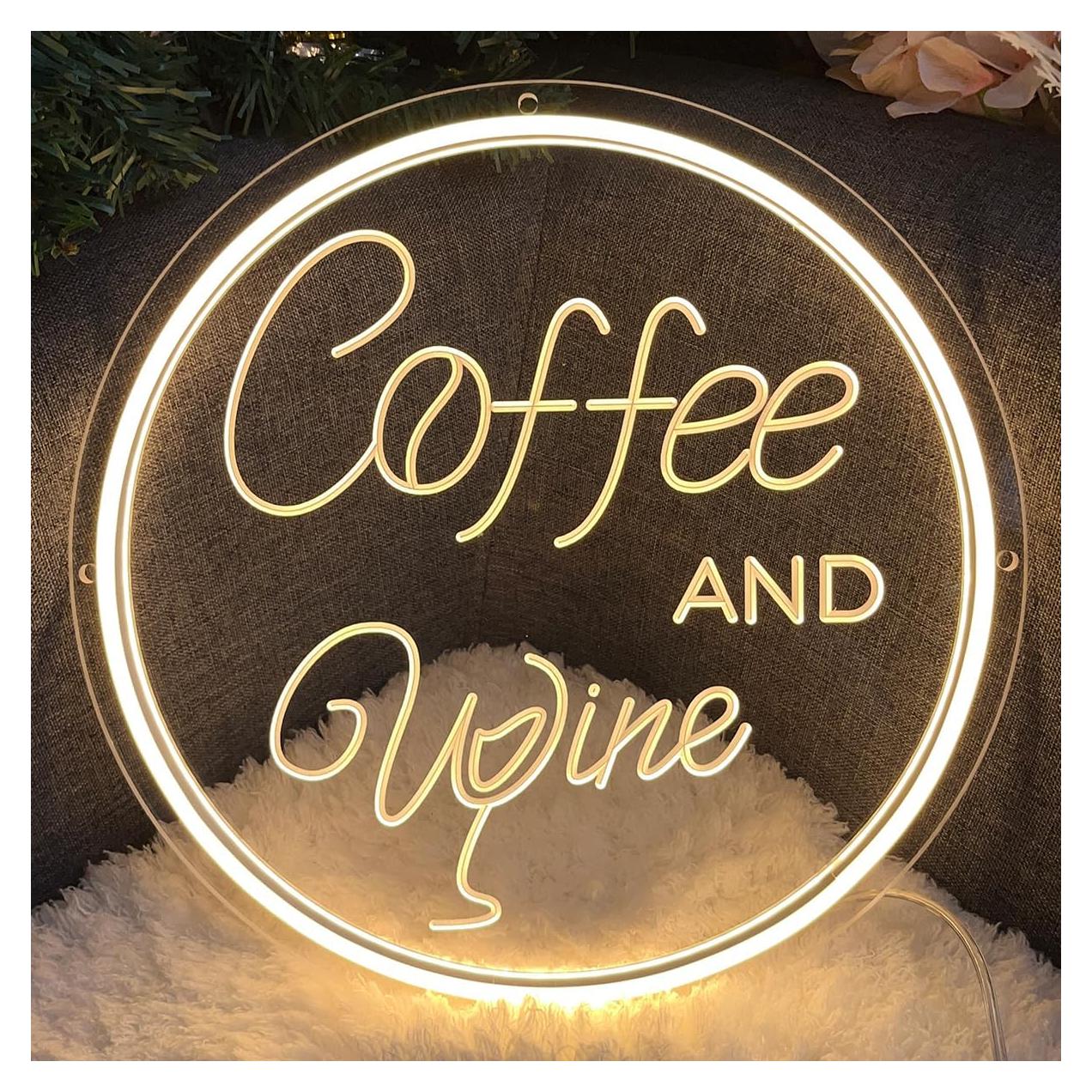 Cartel de Neón LED ZPLNOSIN 30x30cm Café y Vino Decoración