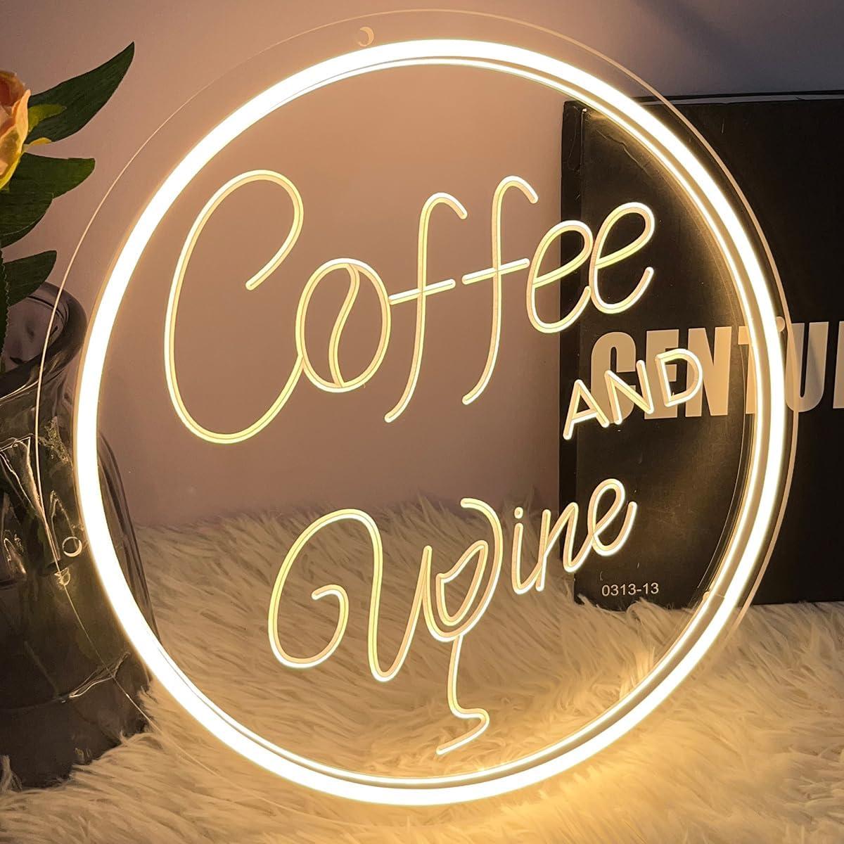 Cartel de Neón LED ZPLNOSIN 30x30cm Café y Vino Decoración