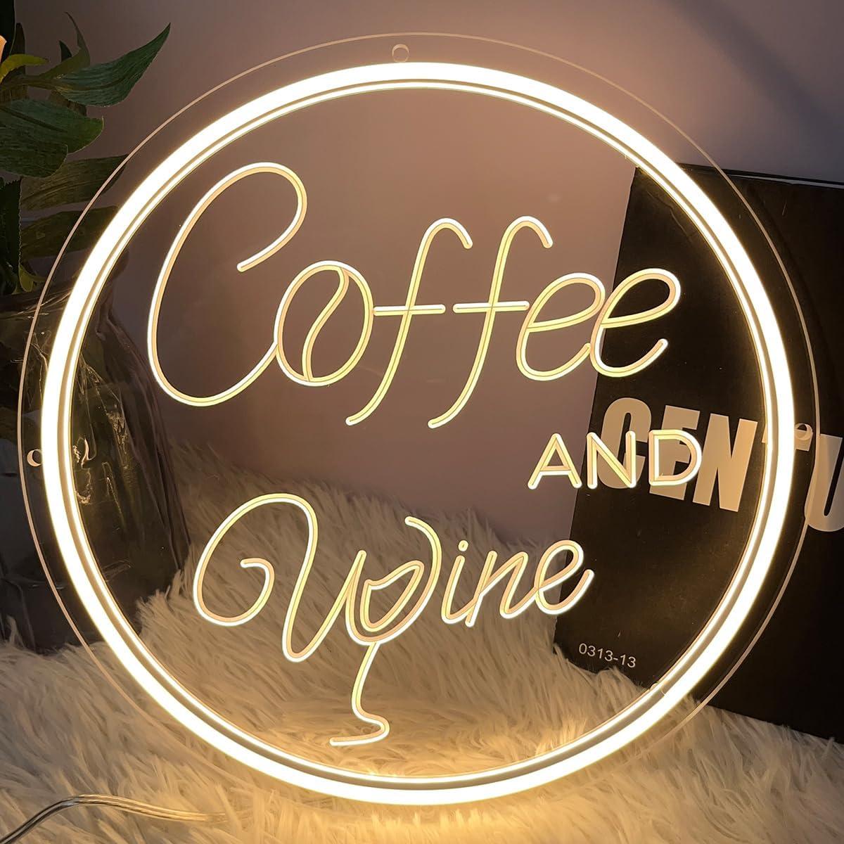 Cartel de Neón LED ZPLNOSIN 30x30cm Café y Vino Decoración