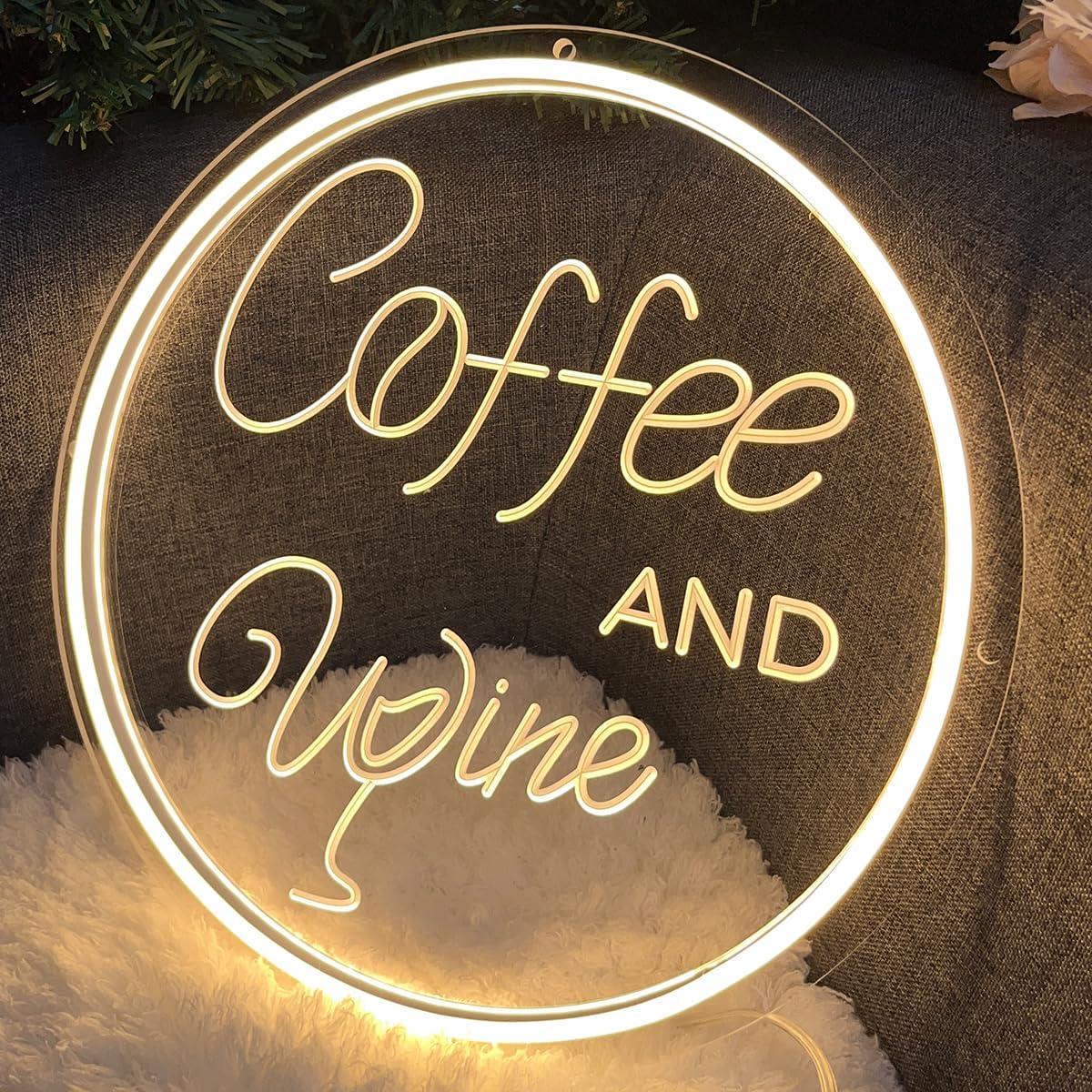 Cartel de Neón LED ZPLNOSIN 30x30cm Café y Vino Decoración