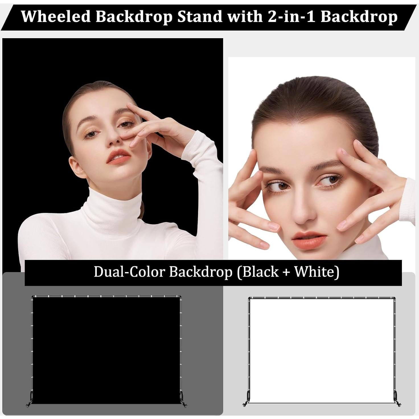 Soporte de fondo móvil 10x2.13m con ruedas Benoison negro y blanco