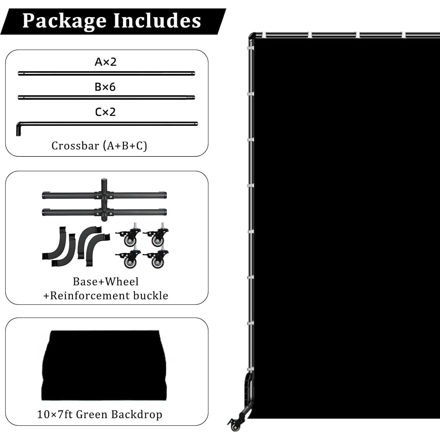 Soporte de fondo móvil 10x2.13m con ruedas Benoison negro y blanco