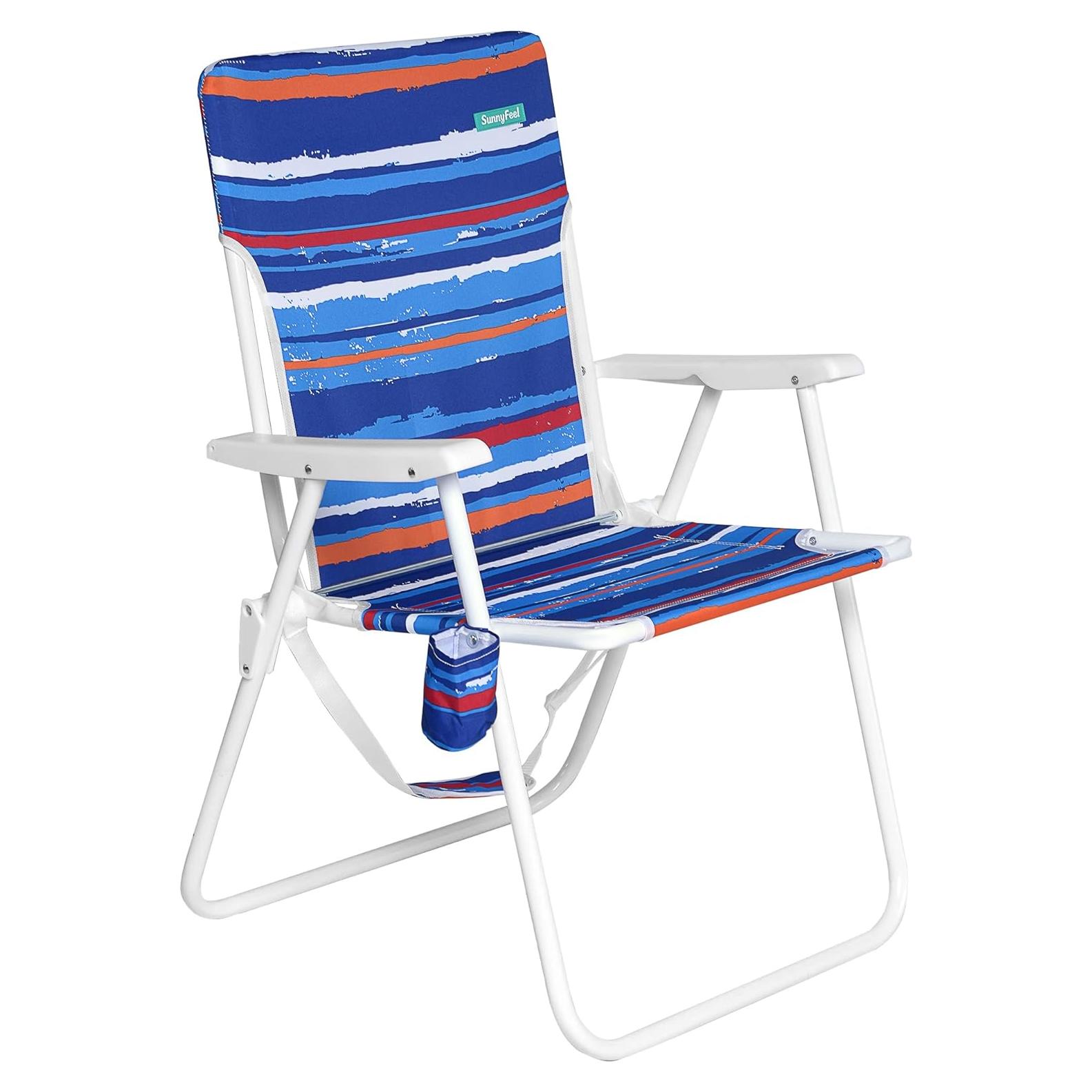 Silla de Playa Plegable SunnyFeel Alta 136 KG Rayas Azules