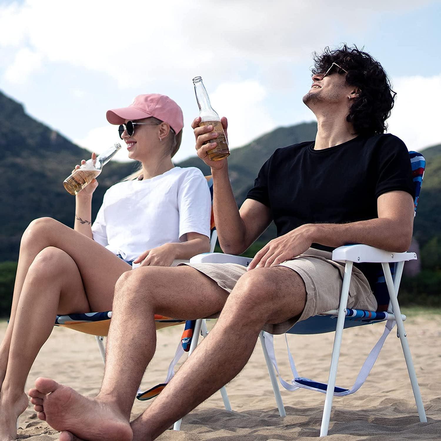 Silla de Playa Plegable SunnyFeel Alta 136 KG Rayas Azules