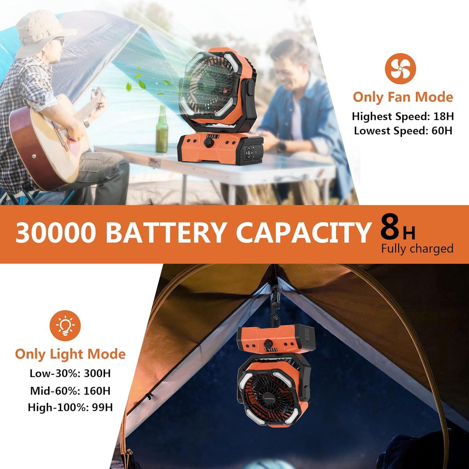 Ventilador de Camping Easywave Naranja con Linterna LED 30000mAh
