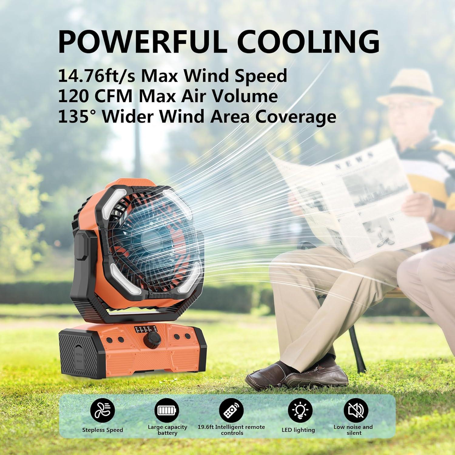 Ventilador de Camping Easywave Naranja con Linterna LED 30000mAh