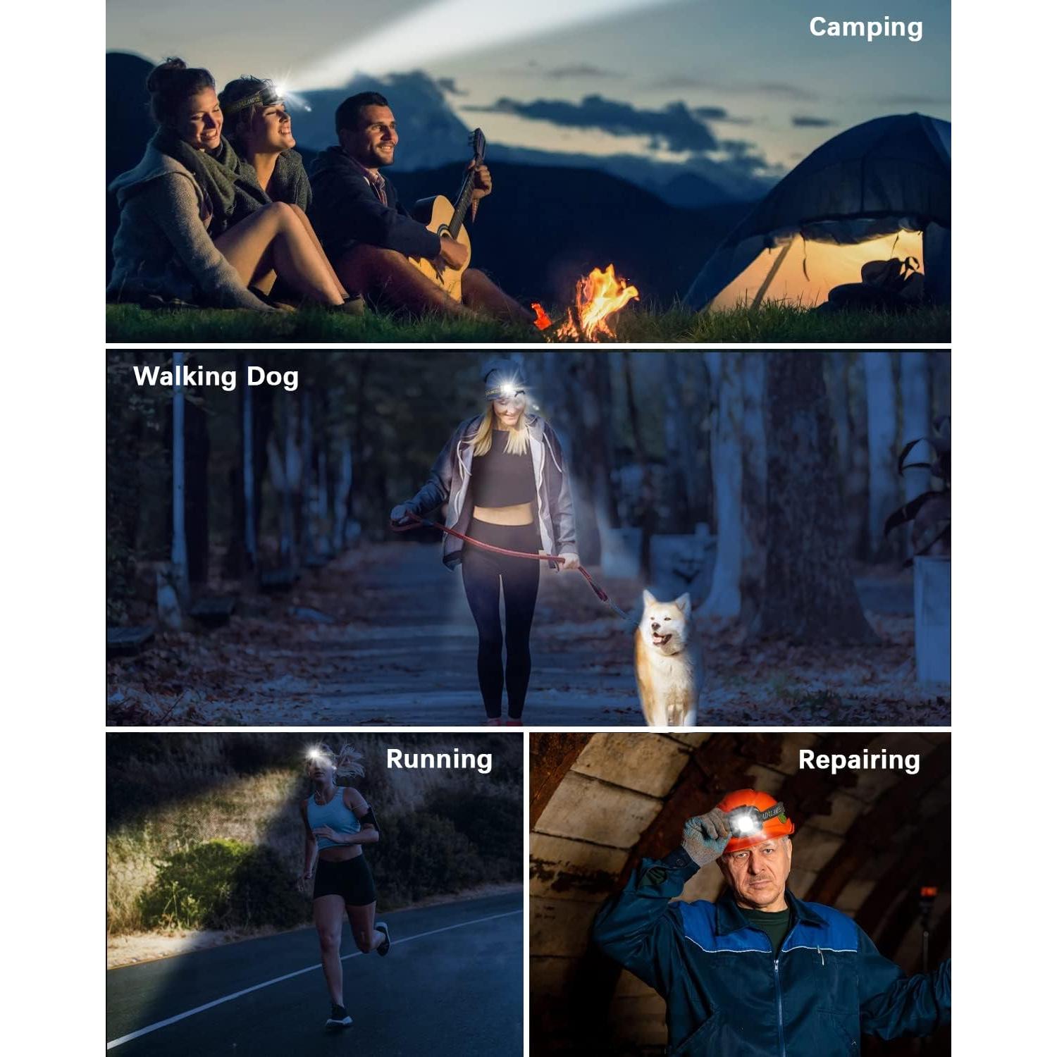 Linterna Frontal LED Recargable Pluralla 2 Paquete 6 Modos