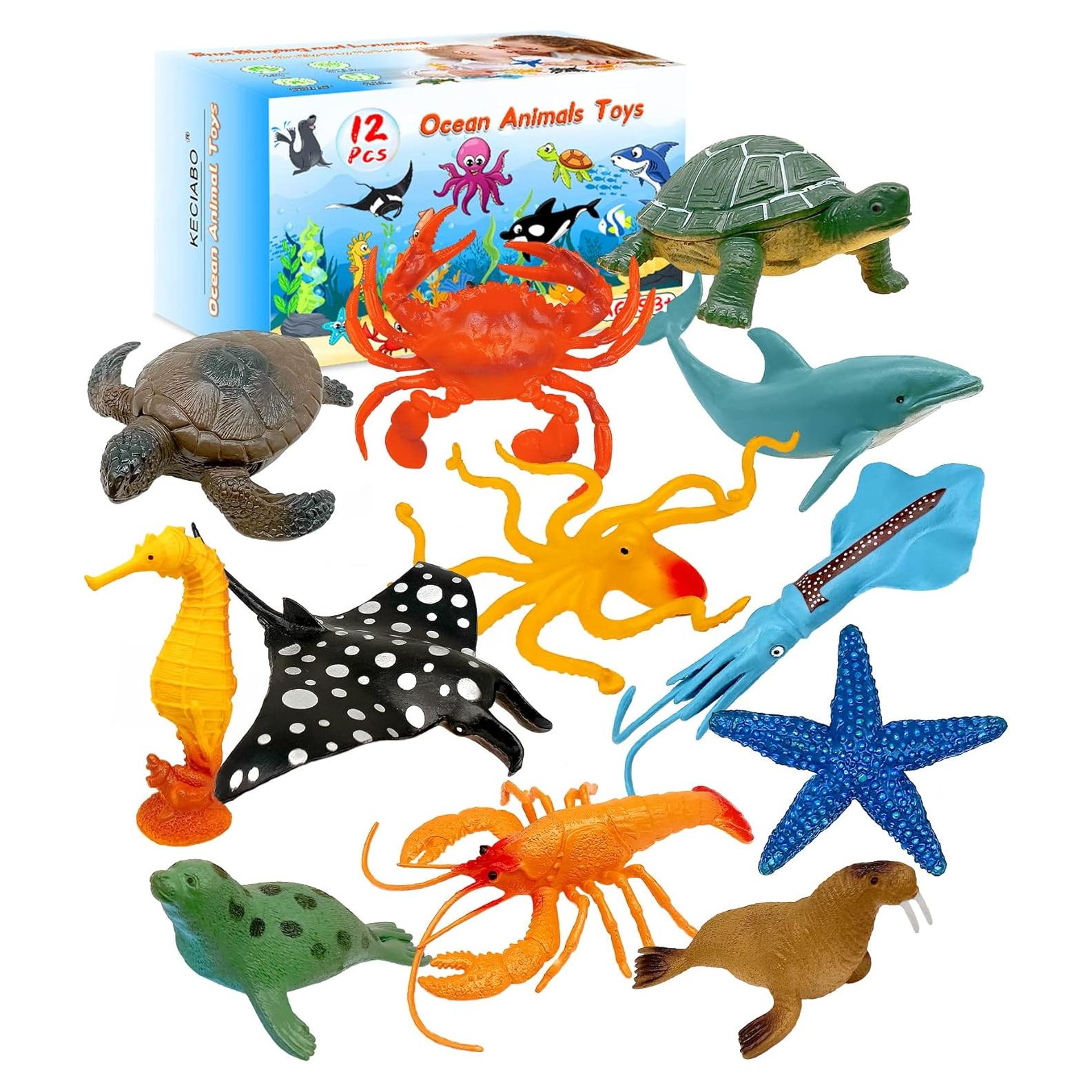 Figuras de Animales Marinos 12 Piezas Juguetes de Baño