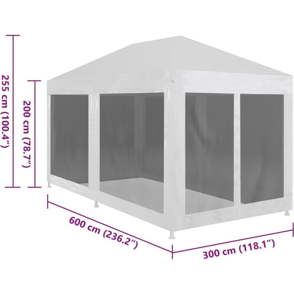 Carpa de Fiesta YELWHI 6m x 3m con 6 Paredes de Malla