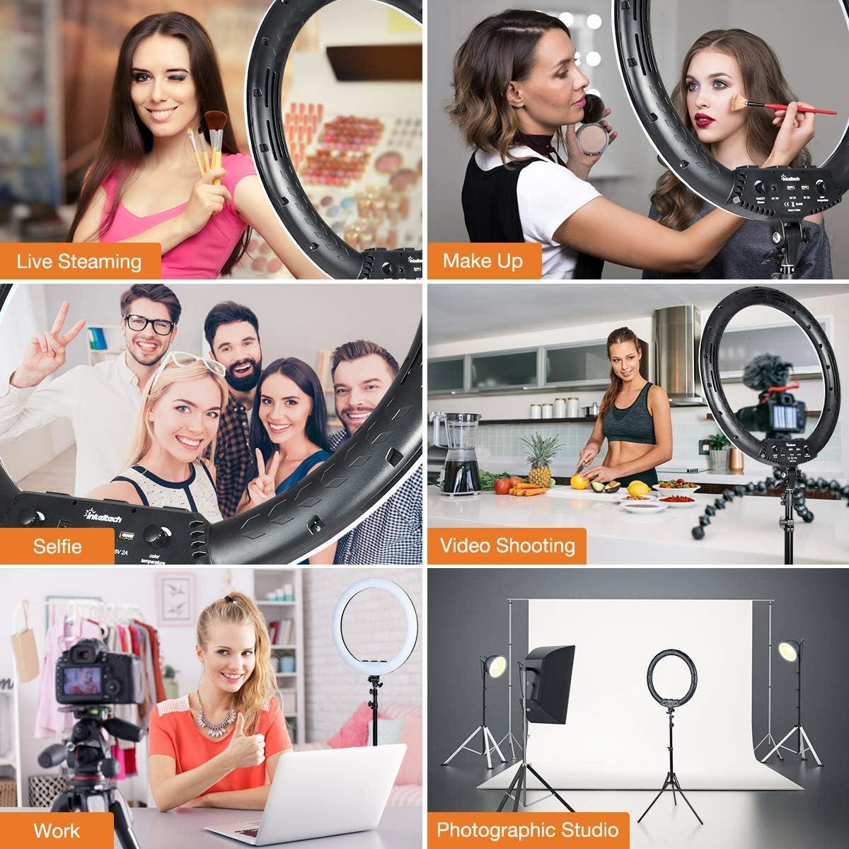 Inkeltech 21inch Ring Light with Tripod and Phone Holder, 3000K-6000K Dimmable Bi-Color LED Light Ring for Makeup, Selfie, Vlog, YouTube Video, Camera - Control with Remote
