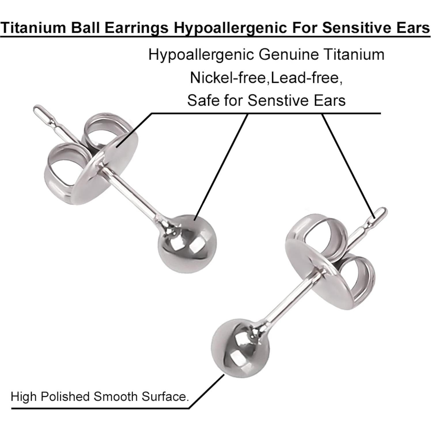 Pendientes de perno de titanio hipoalergénicos 3mm y 4mm