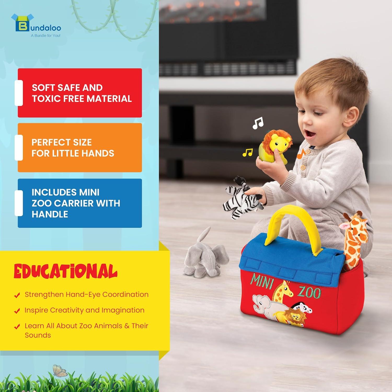 Juego de Mini Zoo de Peluche Bundaloo - 4 Animales Interactivos