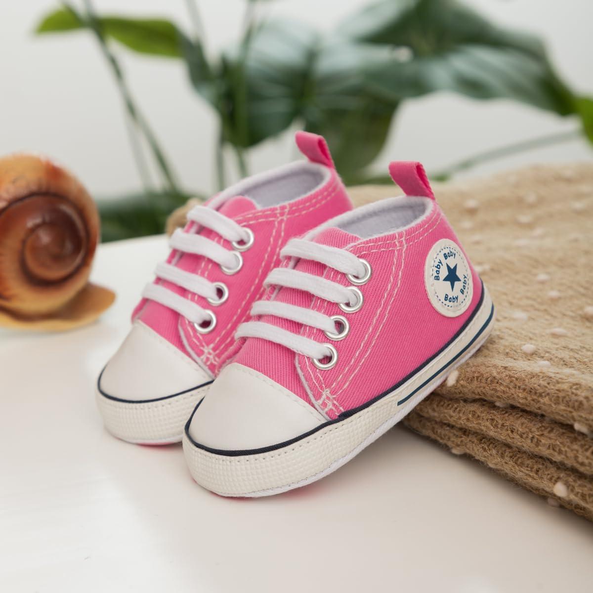 Zapatillas de Lona Altas para Bebés Meckior Rosa 0-6 Meses