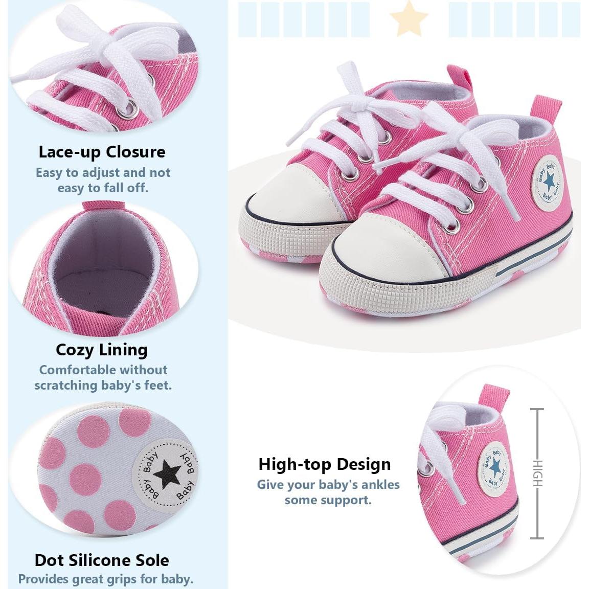 Zapatillas de Lona Altas para Bebés Meckior Rosa 0-6 Meses