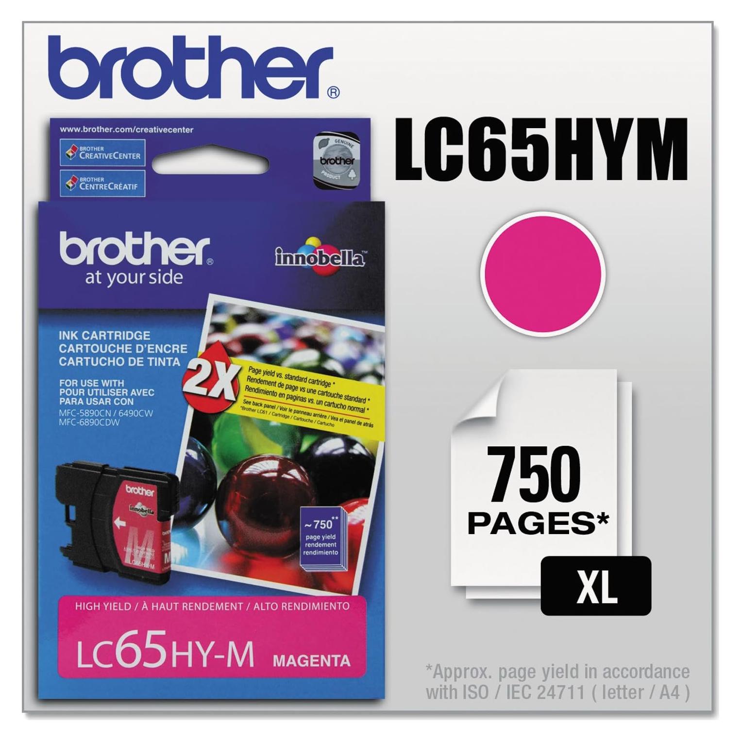 Cartucho de Tinta Brother LC65HYM Magenta 750 Páginas