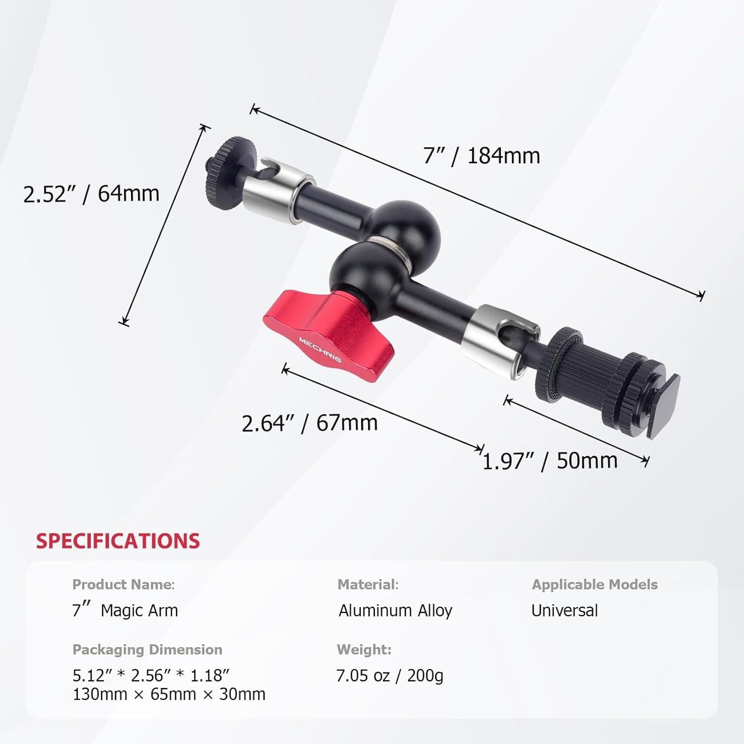 Brazo Mágico Ajustable Mechrig 7" con Zapata Fría y 1/4"