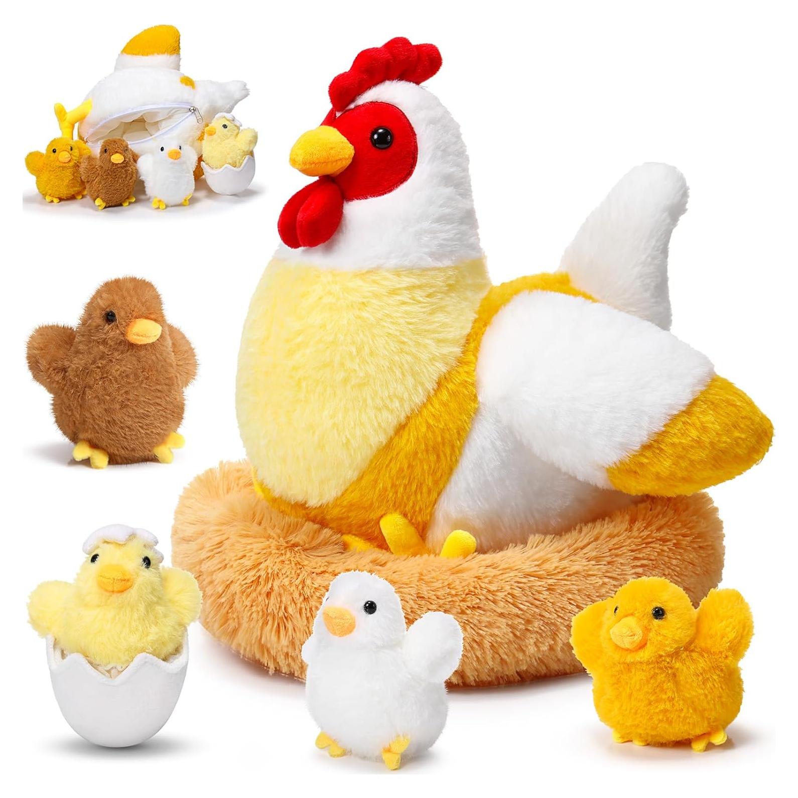 Juguete de peluche gallina Skylety 30 cm con pollitos