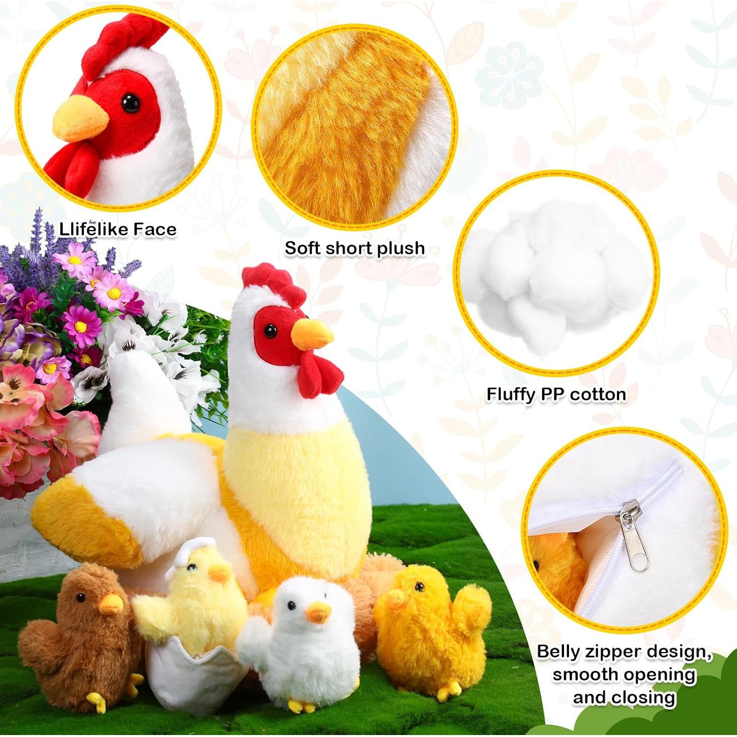 Juguete de peluche gallina Skylety 30 cm con pollitos