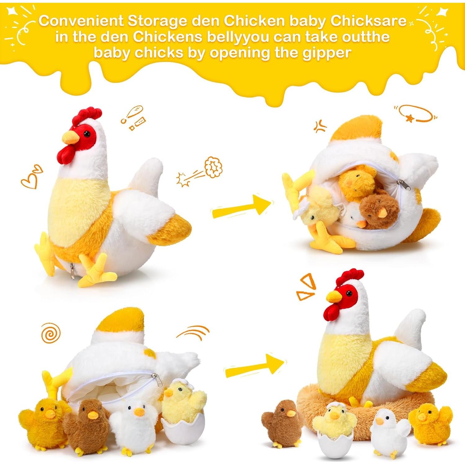 Juguete de peluche gallina Skylety 30 cm con pollitos