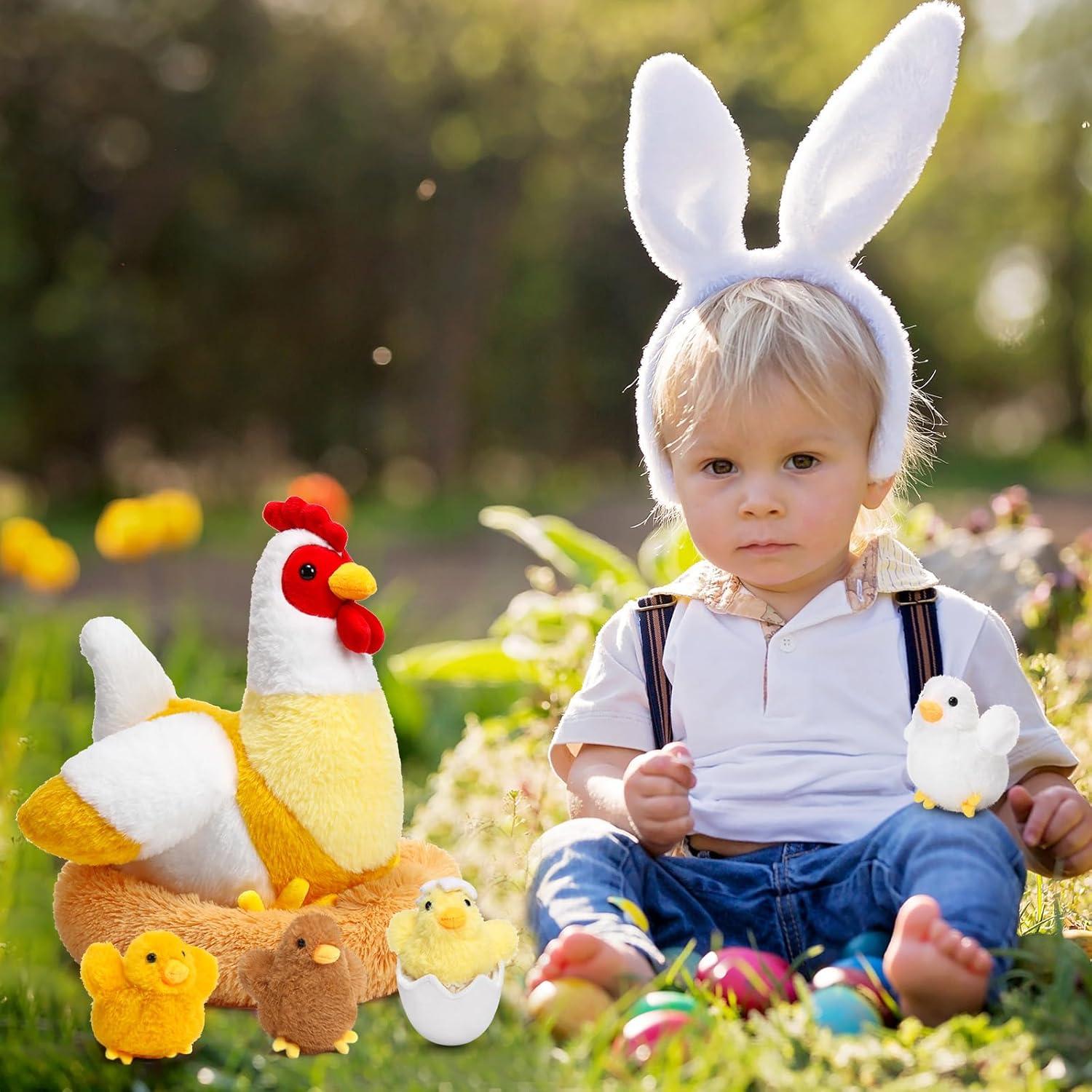 Juguete de peluche gallina Skylety 30 cm con pollitos